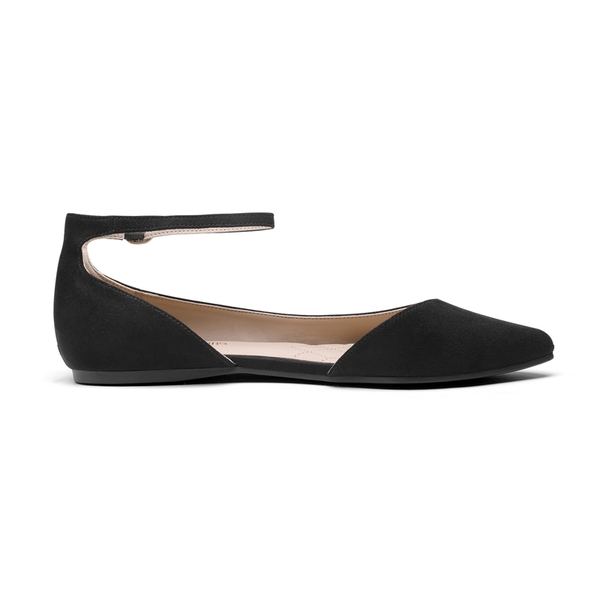 Pointed Toe Ankle Strap Ballet Flats Shoes - BLACK SUEDE - 2